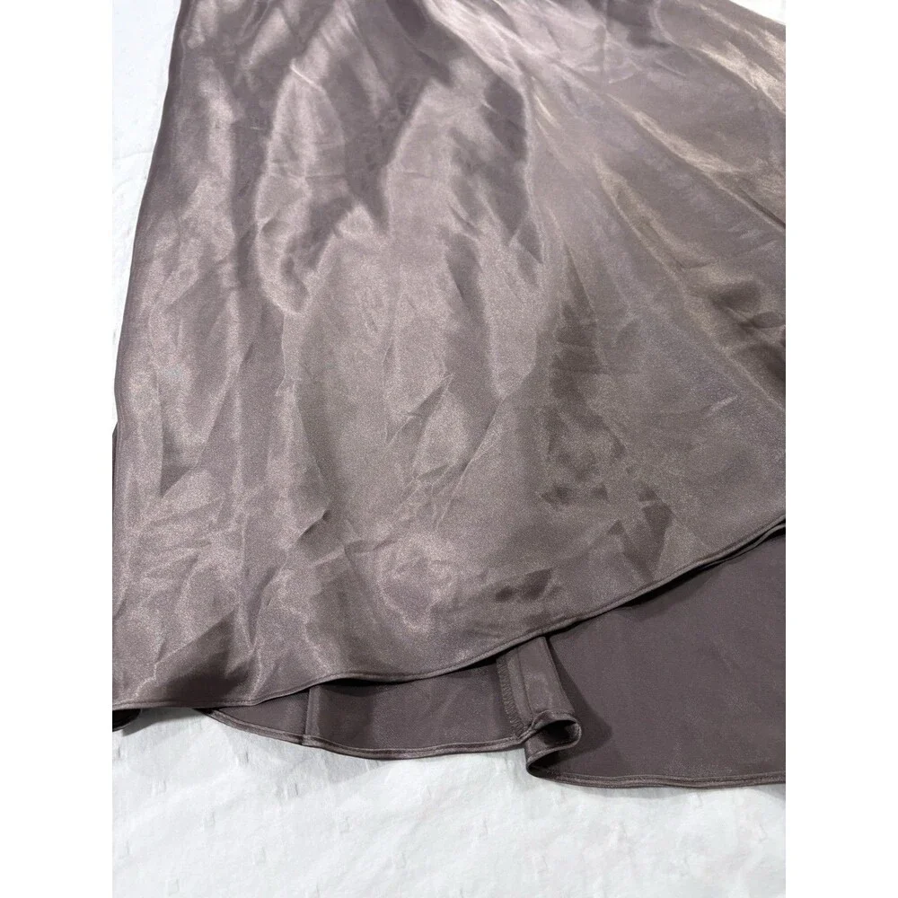 Night Way Womens Satin Maxi Gown Dress NWT Charcoal Grey V-Neck Size 12